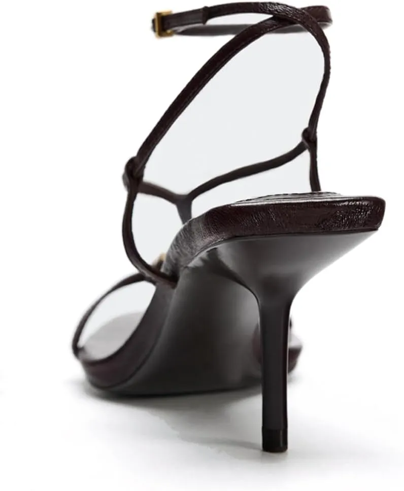 Strappy Heels for Women Lace Up Ankle Strap Square Toe High Heels 3.3 Inch Women's Wedding Party Prom Sandals