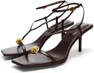 Strappy Heels for Women Lace Up Ankle Strap Square Toe High Heels 3.3 Inch Women's Wedding Party Prom Sandals