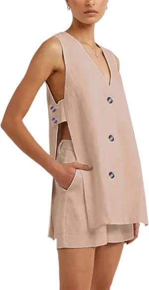 Street Wear Women Suits 2 Pieces Sets V Neck Sleeveless Buttons Vest Blazer High Waist Shorts Lady Office Tracksuit
