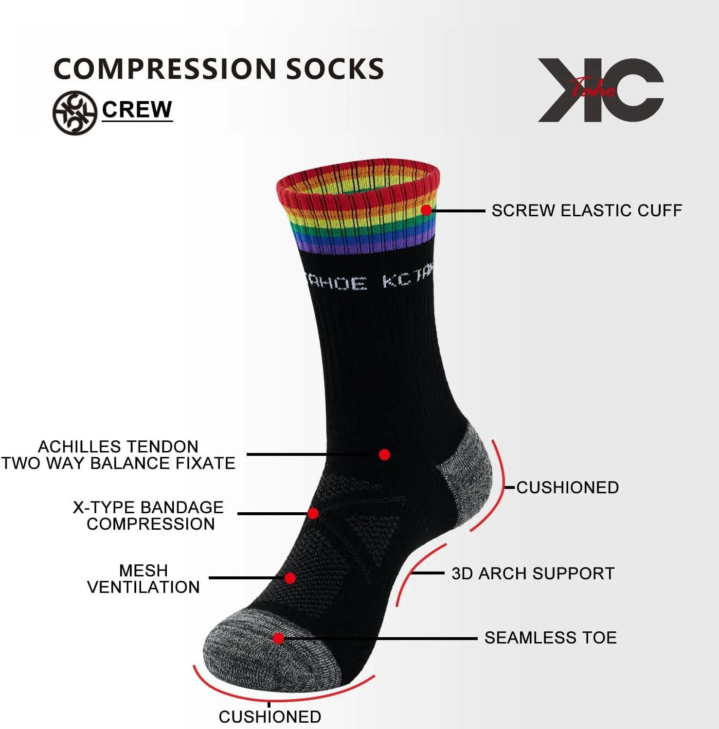 Striped Crew Socks (3 Pairs) - Odor-Resistant, Cushioned Arch Support, Moisture-Wicking for Running, Gym, Daily Wear