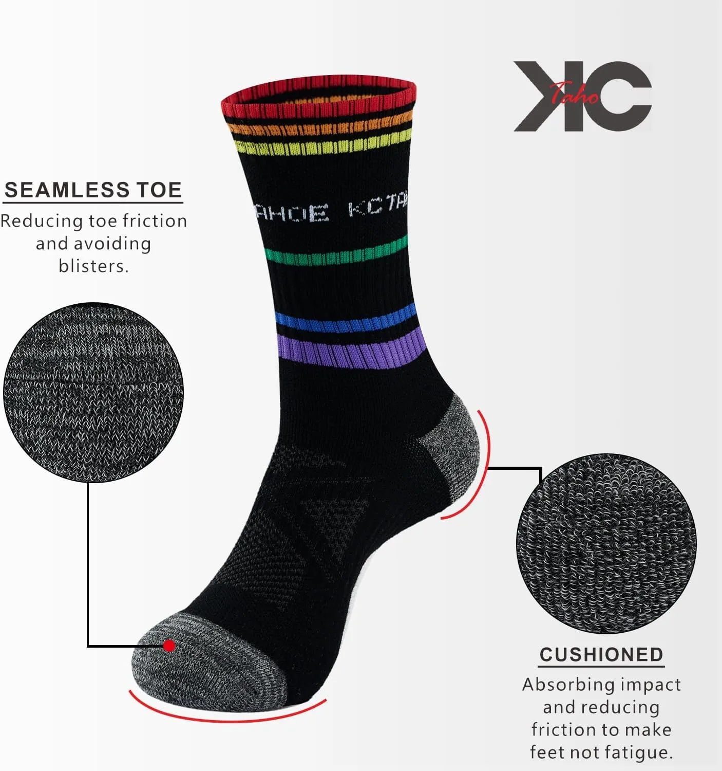 Striped Crew Socks (3 Pairs) - Odor-Resistant, Cushioned Arch Support, Moisture-Wicking for Running, Gym, Daily Wear