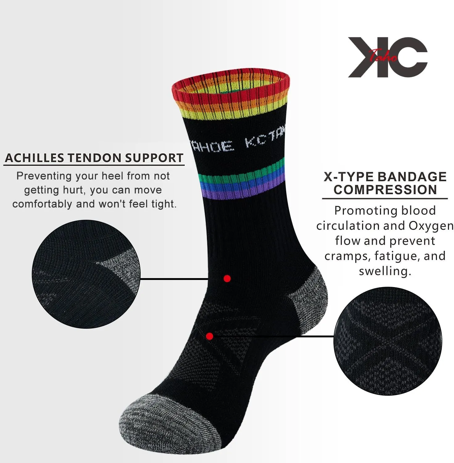 Striped Crew Socks (3 Pairs) - Odor-Resistant, Cushioned Arch Support, Moisture-Wicking for Running, Gym, Daily Wear