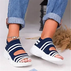 Summer Casual Woven ​Wedge Comfy Open Toe Sandals Suitable for Women,Blue,40