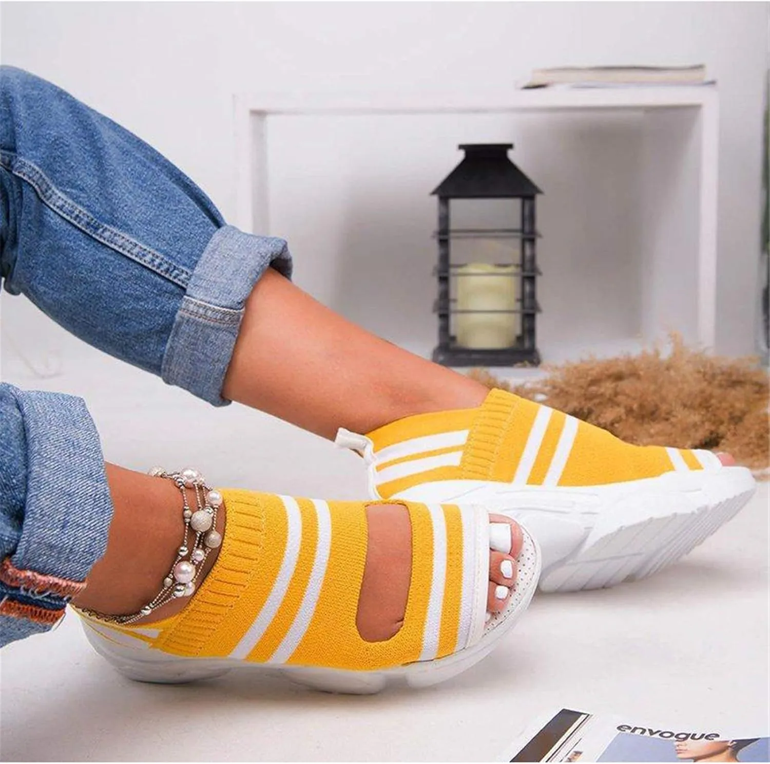 Summer Casual Woven ​Wedge Comfy Open Toe Sandals Suitable for Women,Blue,40