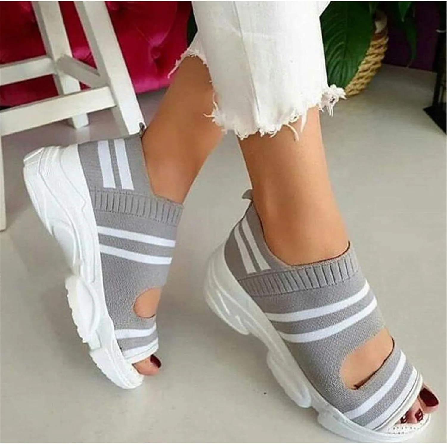 Summer Casual Woven ​Wedge Comfy Open Toe Sandals Suitable for Women,Blue,40
