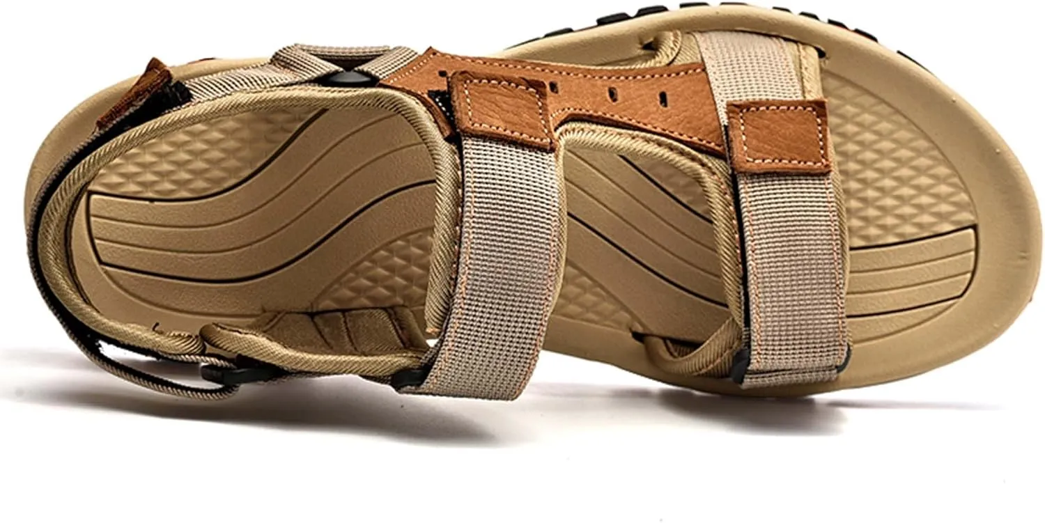 Summer men's cowhide fashionable beach sandals with breathable comfortable anti slip wear-resistant and lightweight sandals