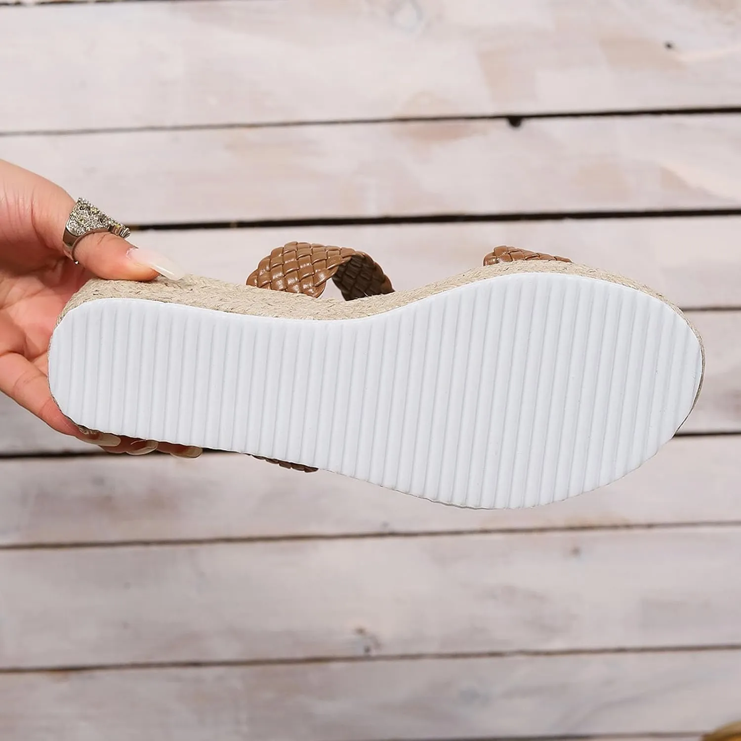 Tassel Trim Sandals With Woven Straps Platform Wedge Heel Rope Sole Boho Toe Ring Earth Spirit Shoes for Women Sandals
