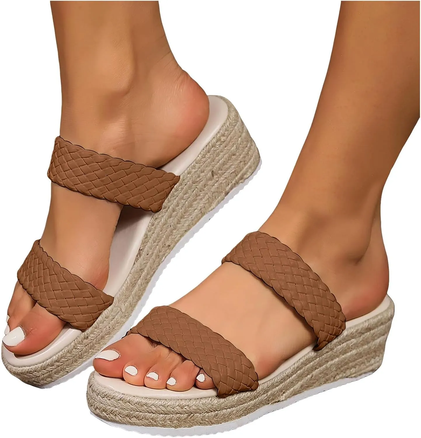 Tassel Trim Sandals With Woven Straps Platform Wedge Heel Rope Sole Boho Toe Ring Earth Spirit Shoes for Women Sandals