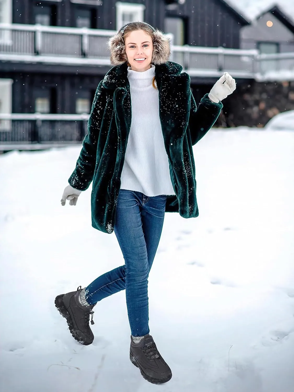 TEMOFON Snow Boots for Women Winter: Waterproof Slip On Fur Warm Woman Shoes - Walking Comfortable Ankle Booties