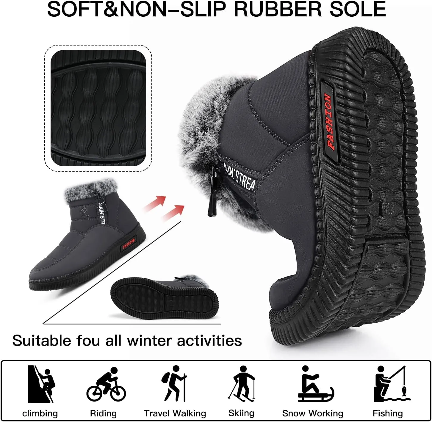 TEMOFON Womens Snow Boots Winter Warm Ankle Boots Waterproof Outdoor Fur Lined Shoes for Women