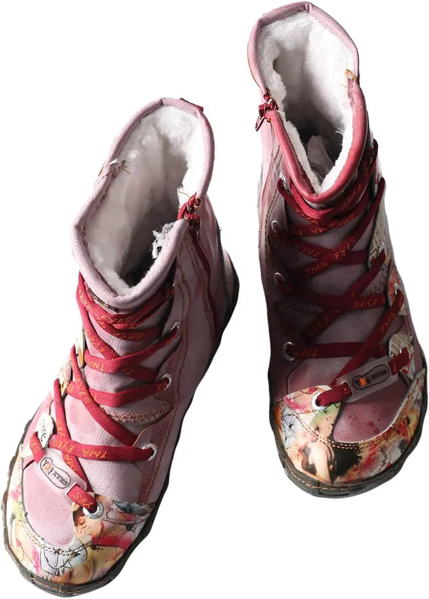 TMA EYES Women's Camo PU Leather Fashion Short Duck Boots