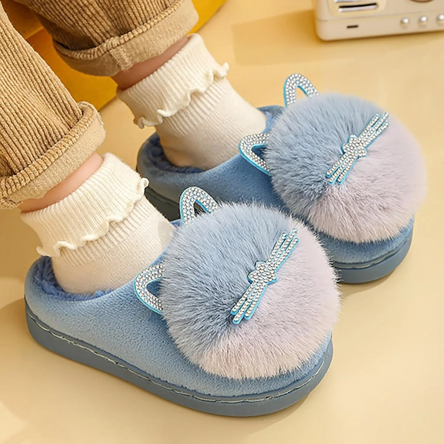 Toddler Fluff Slippers for Girls Boys Warm Household Shoes Winter Indoor Cotton Slippers with Microfleece ?ining