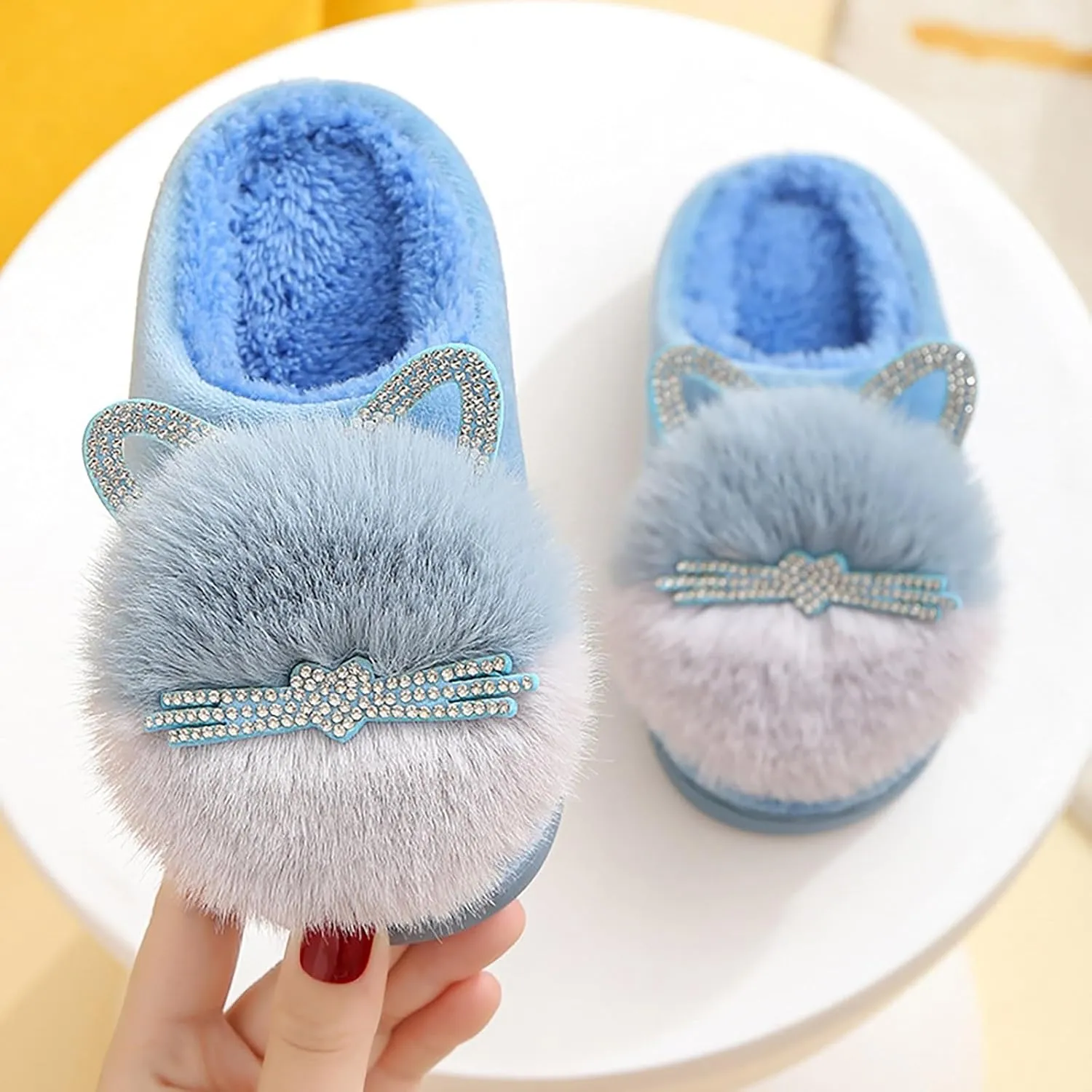 Toddler Fluff Slippers for Girls Boys Warm Household Shoes Winter Indoor Cotton Slippers with Microfleece ?ining