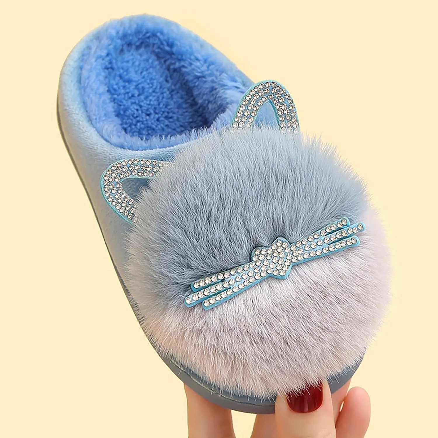 Toddler Fluff Slippers for Girls Boys Warm Household Shoes Winter Indoor Cotton Slippers with Microfleece ?ining