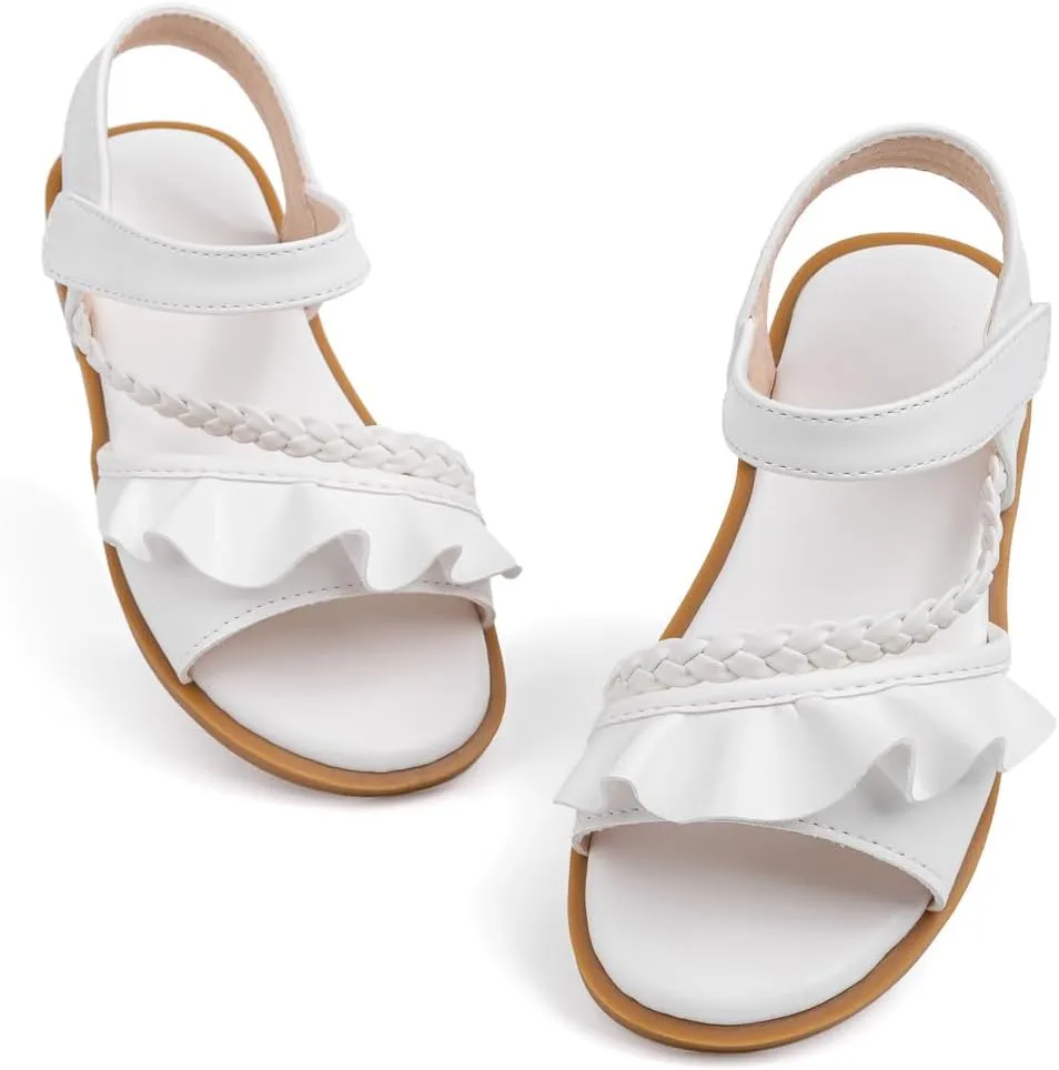Toddler Girl Sandals Flower Summer Dress Shoes for Girl White Casual Flat Shoes for Toddler Girls, Comfortable, Non-slip Sole