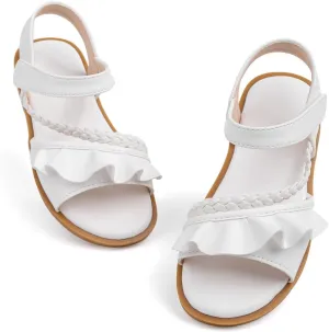 Toddler Girl Sandals Flower Summer Dress Shoes for Girl White Casual Flat Shoes for Toddler Girls, Comfortable, Non-slip Sole