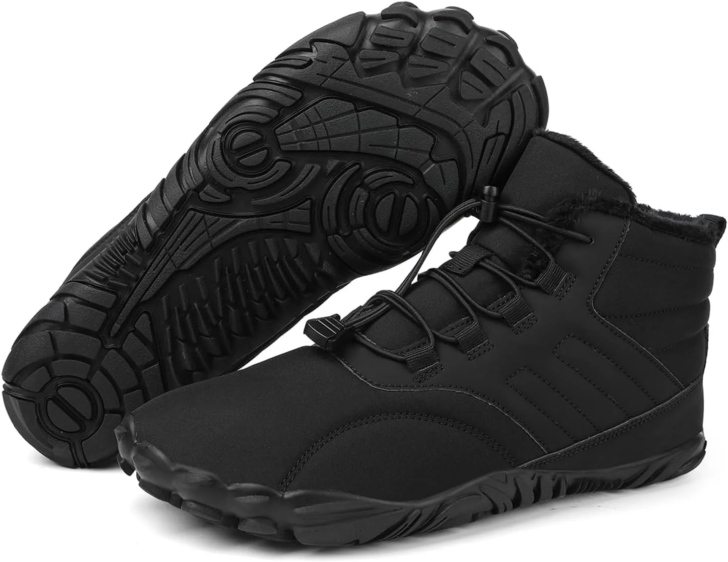 Tongzone Men's Wide Toe Box Barefoot Shoes Fur Lined Minimalist Zero Drop Sole Walking shoes Winter