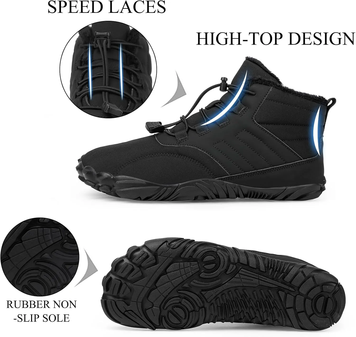 Tongzone Men's Wide Toe Box Barefoot Shoes Fur Lined Minimalist Zero Drop Sole Walking shoes Winter