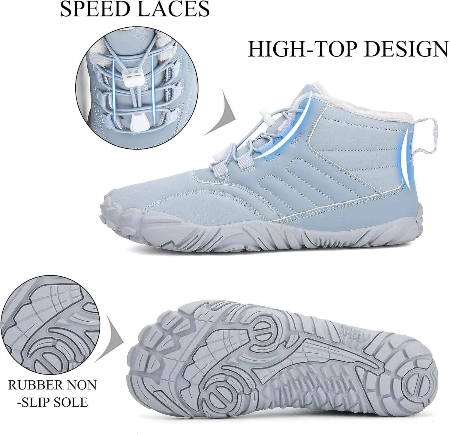 Tongzone Men's Wide Toe Box Barefoot Shoes Fur Lined Minimalist Zero Drop Sole Walking shoes Winter