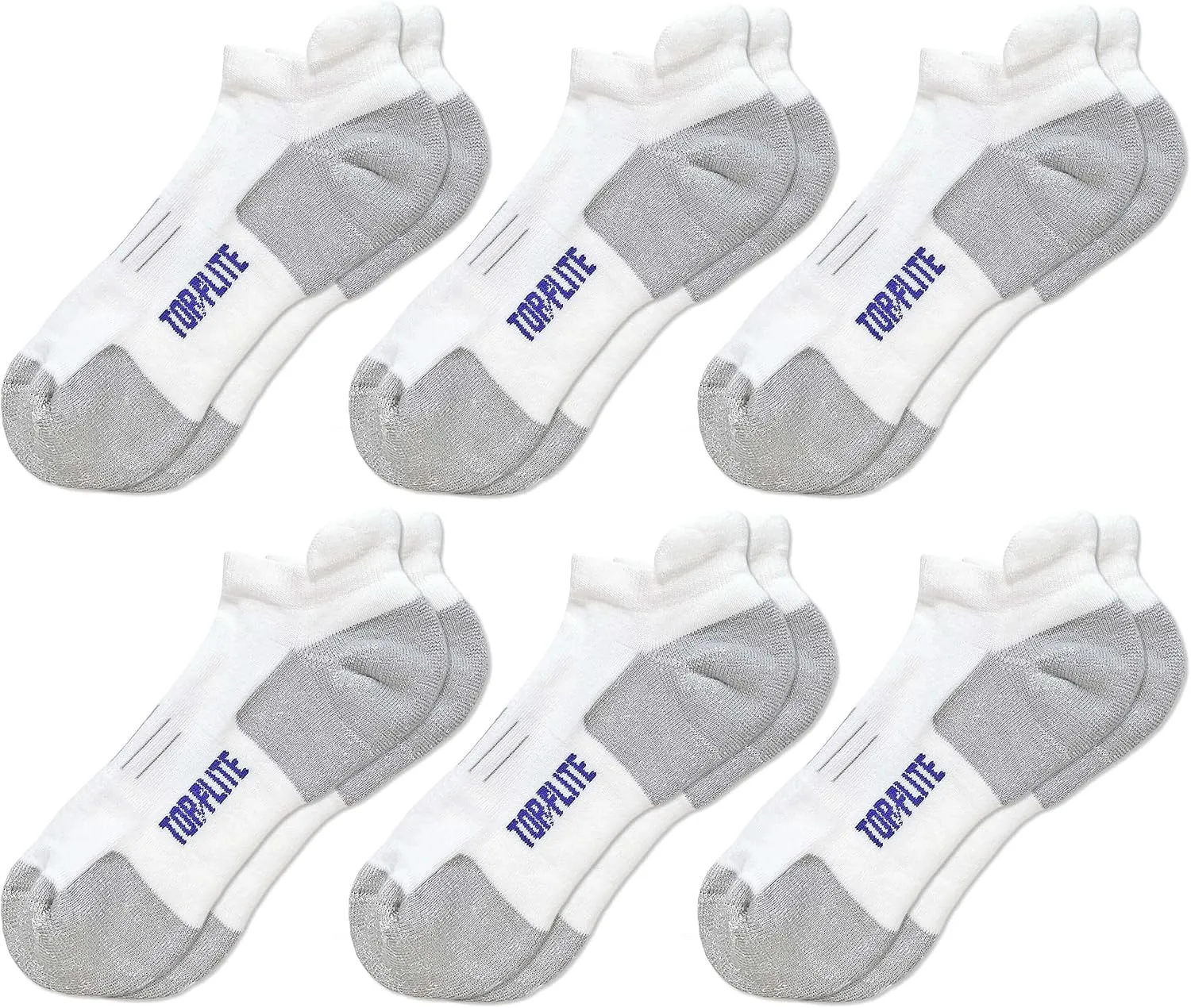 Top Flite Mens Coolmax Seamless Cushion Sport Comfort Tab Low Cut Socks 6 Pair Pack