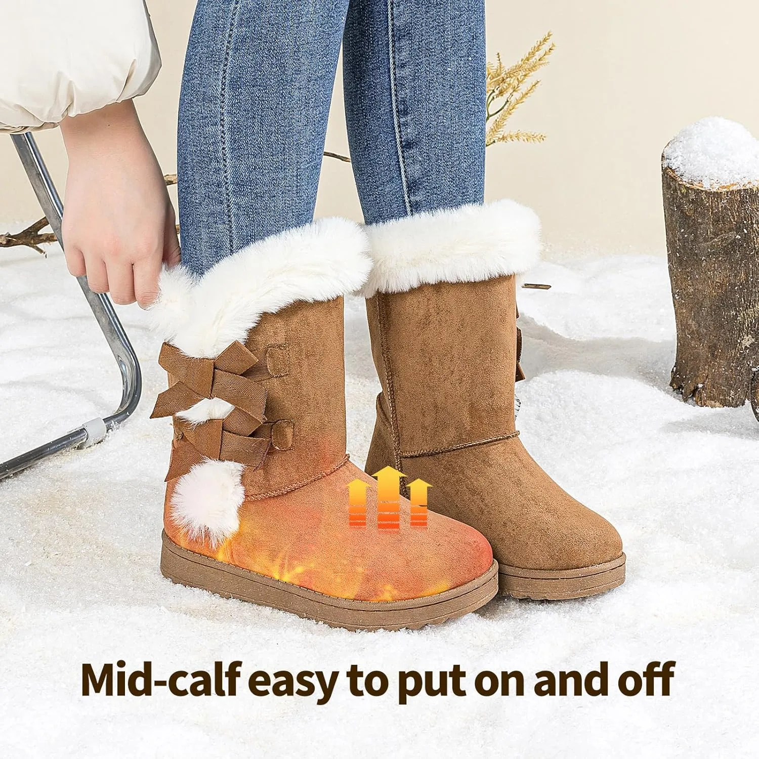 Uoidru Women's Snow Boots Anti-Slip Mid-calf Winter Boots for Womens Faux Fur Lined Winter Suede Snow Boots Womens Comfortable Fashion Boots