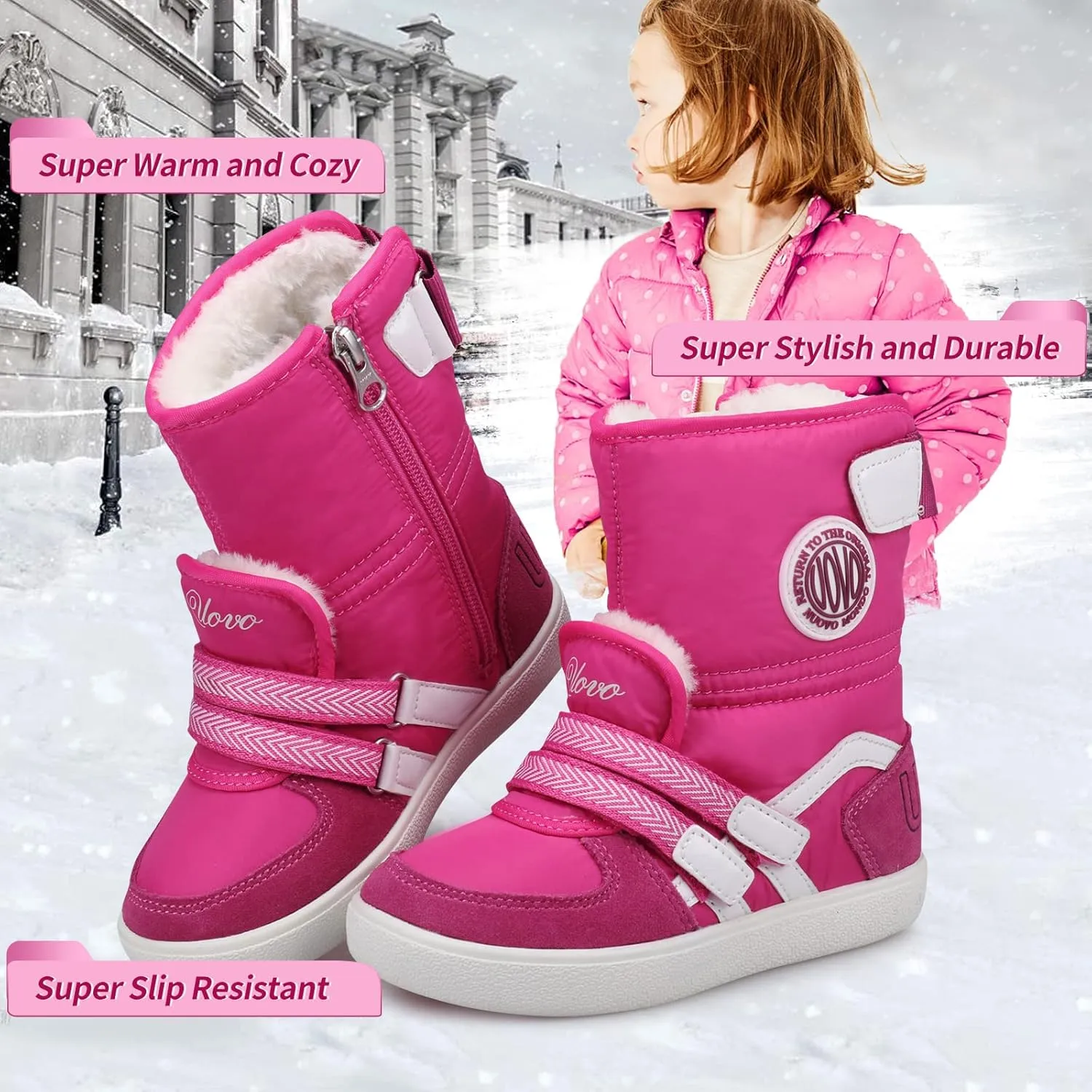 UOVO Boys Snow Boots Winter Waterproof Slip Resistant Fur Lined Outdoor Shoes(Little Kid/Big Kid)
