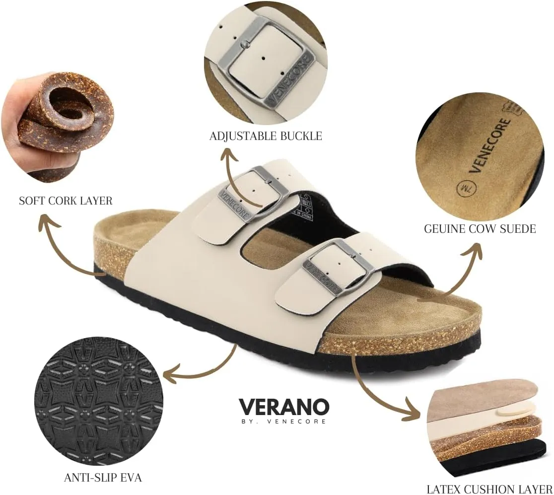 Verano Cork Sandals for Women – Cork Double Strap Sandals Women’s Summer Shoes – Comfortable Slide Sandals
