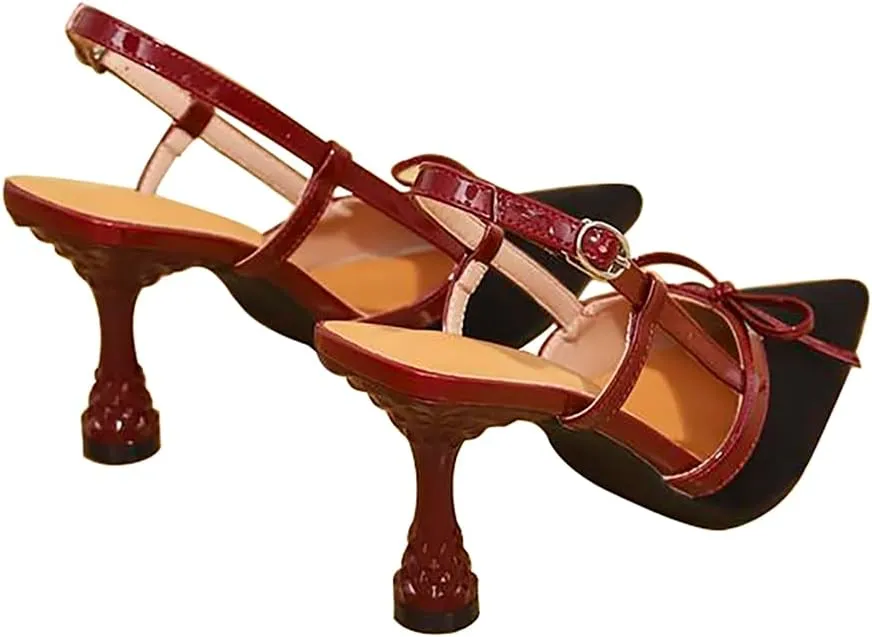 Vertundy Slingback Kitten Heels for Women Satin Bow Pointed Toe Low Heel Work Dress Heeled Sandals