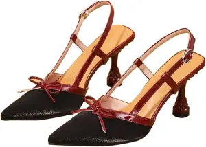 Vertundy Slingback Kitten Heels for Women Satin Bow Pointed Toe Low Heel Work Dress Heeled Sandals