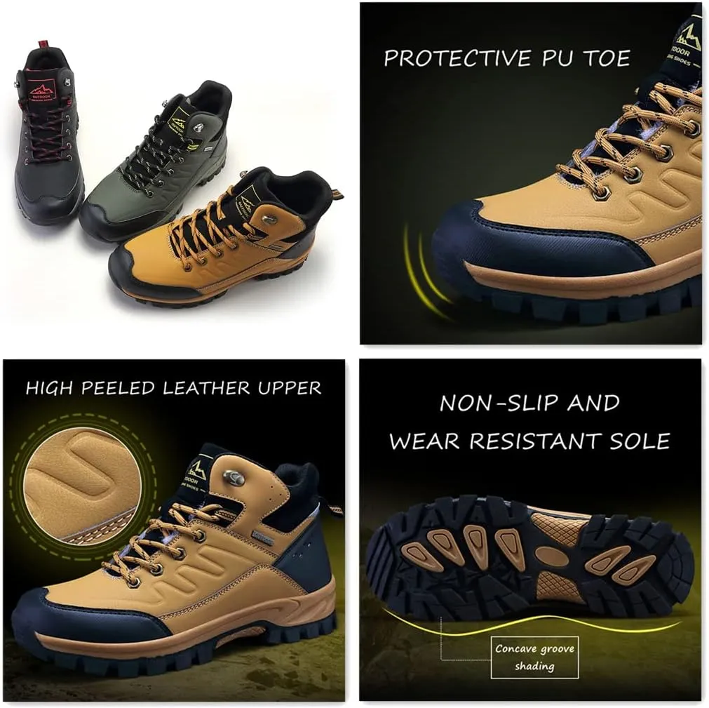Veslexth Mens Snow Boots Insulated Waterproof Winter Shoes Non-slip Outdoor with Removable Lining for Men Fur Lined Casual Hiking Lightweight Anti-Slip Water-Resistant Footwear