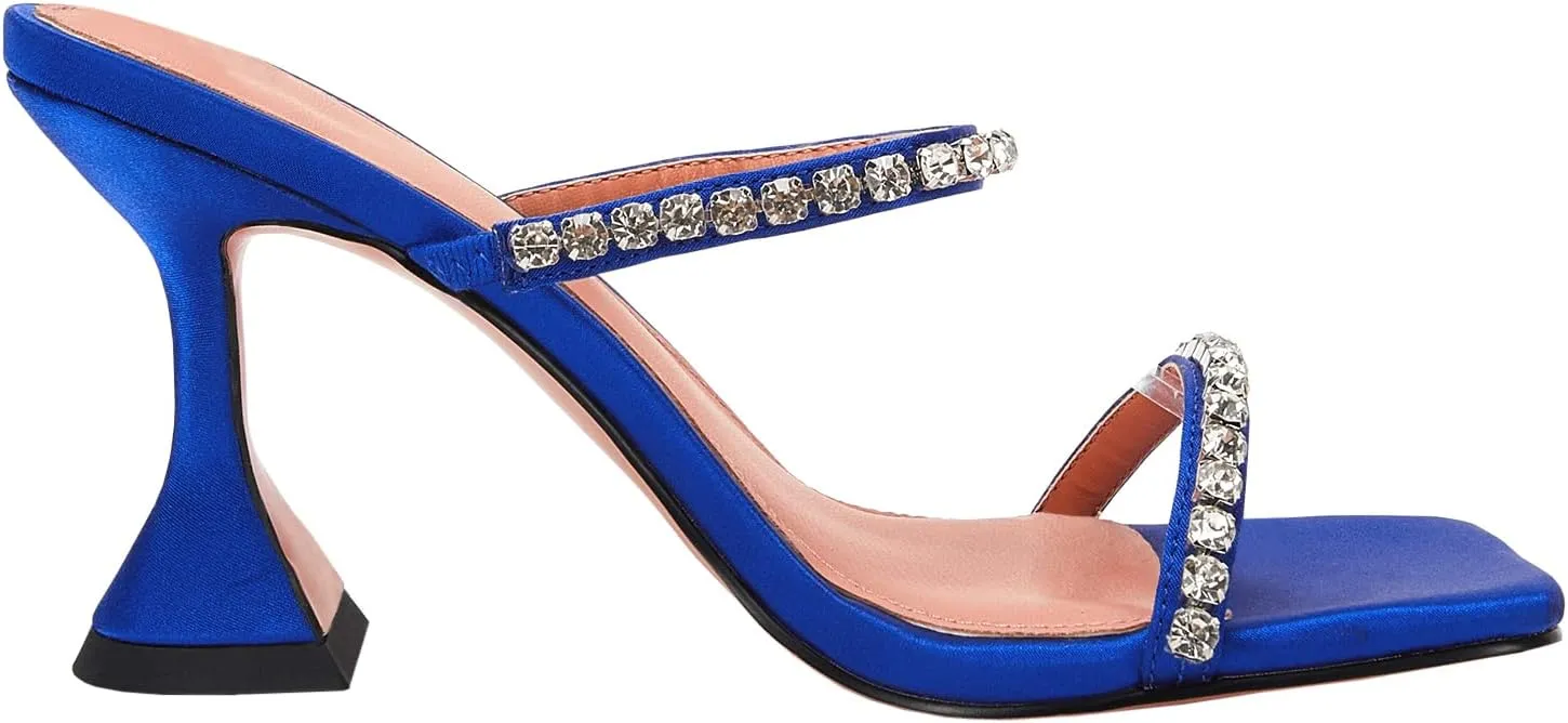 VETASTE Heeled Sandals for Women Square Toe Two Strap Party Wedding Satin Heels