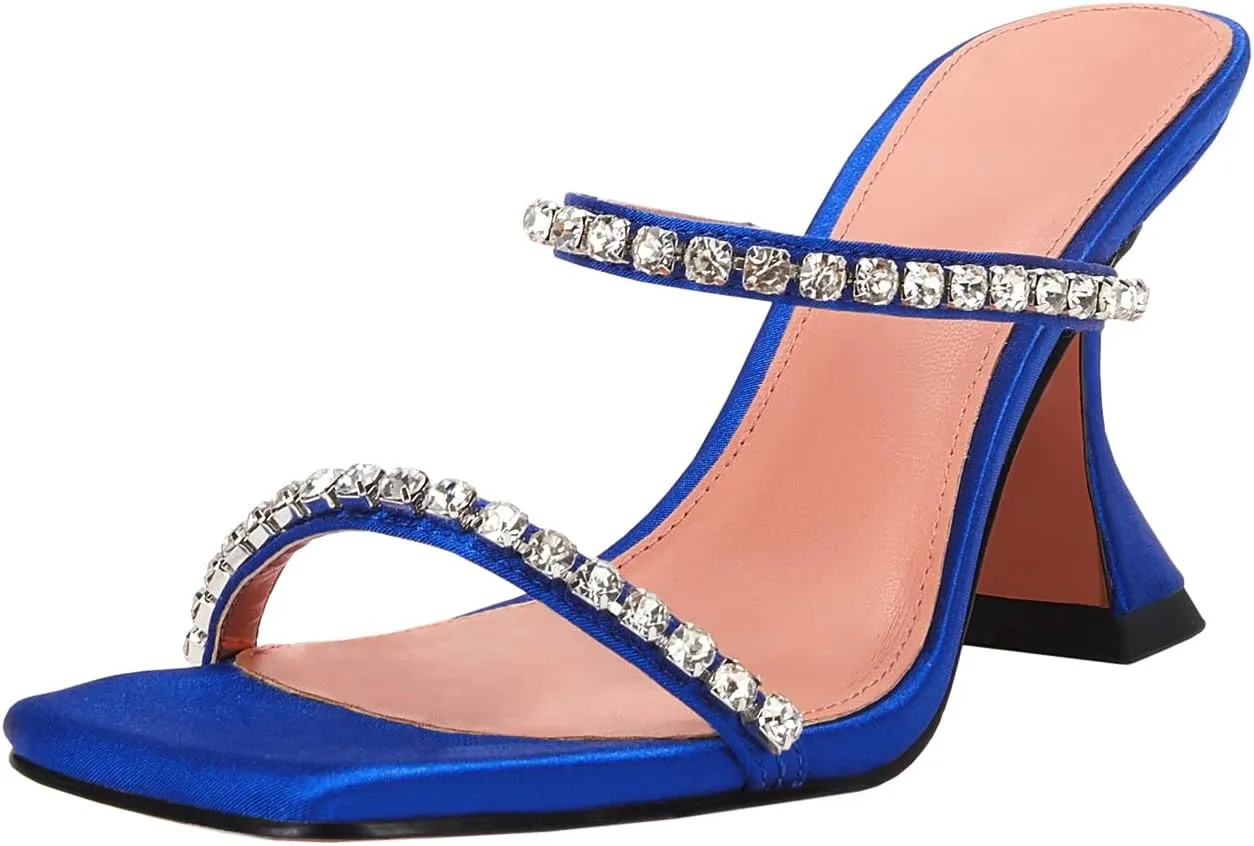 VETASTE Heeled Sandals for Women Square Toe Two Strap Party Wedding Satin Heels