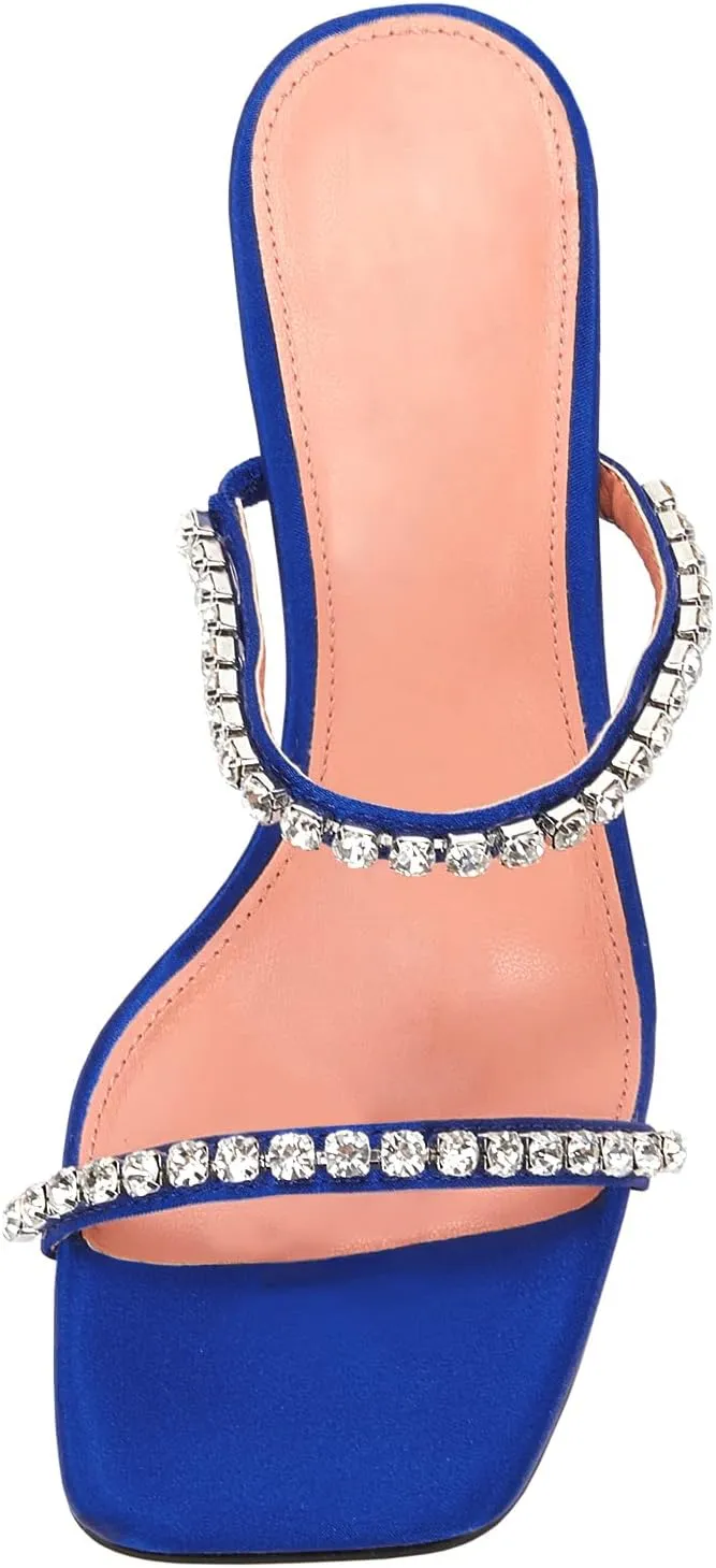 VETASTE Heeled Sandals for Women Square Toe Two Strap Party Wedding Satin Heels