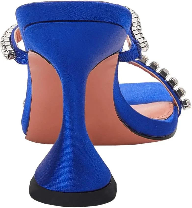 VETASTE Heeled Sandals for Women Square Toe Two Strap Party Wedding Satin Heels