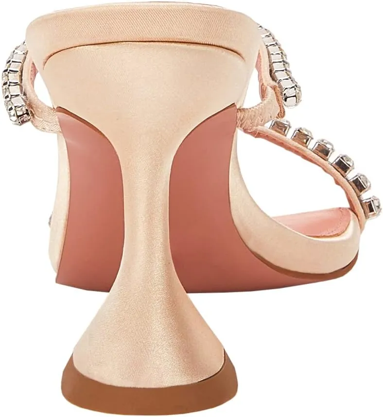 VETASTE Heeled Sandals for Women Square Toe Two Strap Party Wedding Satin Heels
