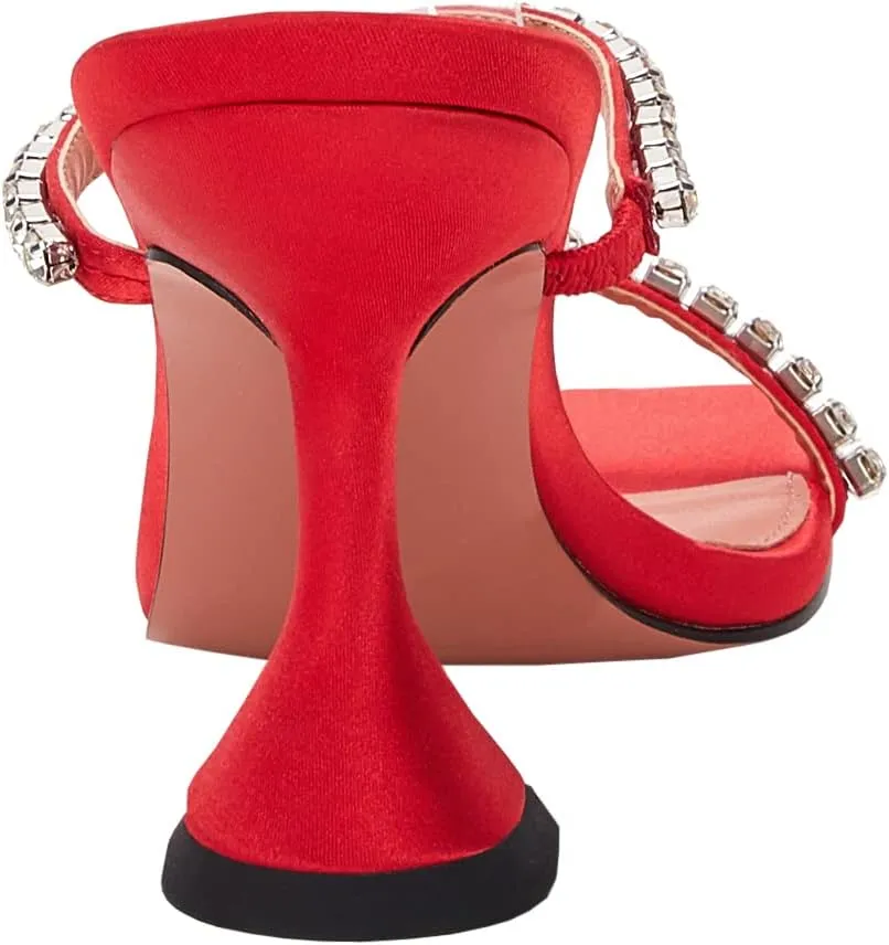 VETASTE Heeled Sandals for Women Square Toe Two Strap Party Wedding Satin Heels