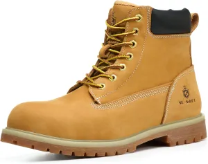 Waterproof Steel Toe Classic UPGRADED Work Boots For Men Industrial&Construction Insulated Safety Shoes Breathable Performance Fashion Hiking Footwear EH Tan 6 Inch