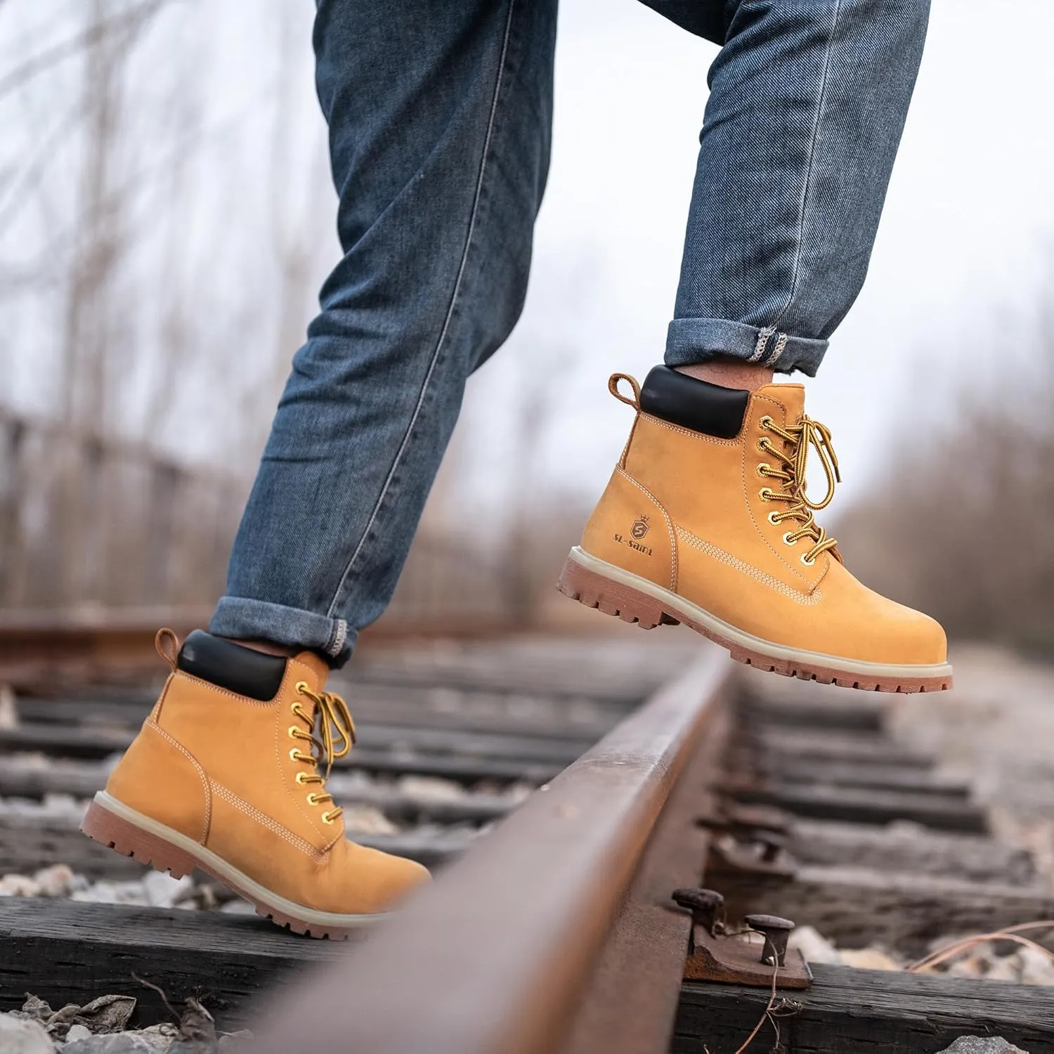 Waterproof Steel Toe Classic UPGRADED Work Boots For Men Industrial&Construction Insulated Safety Shoes Breathable Performance Fashion Hiking Footwear EH Tan 6 Inch