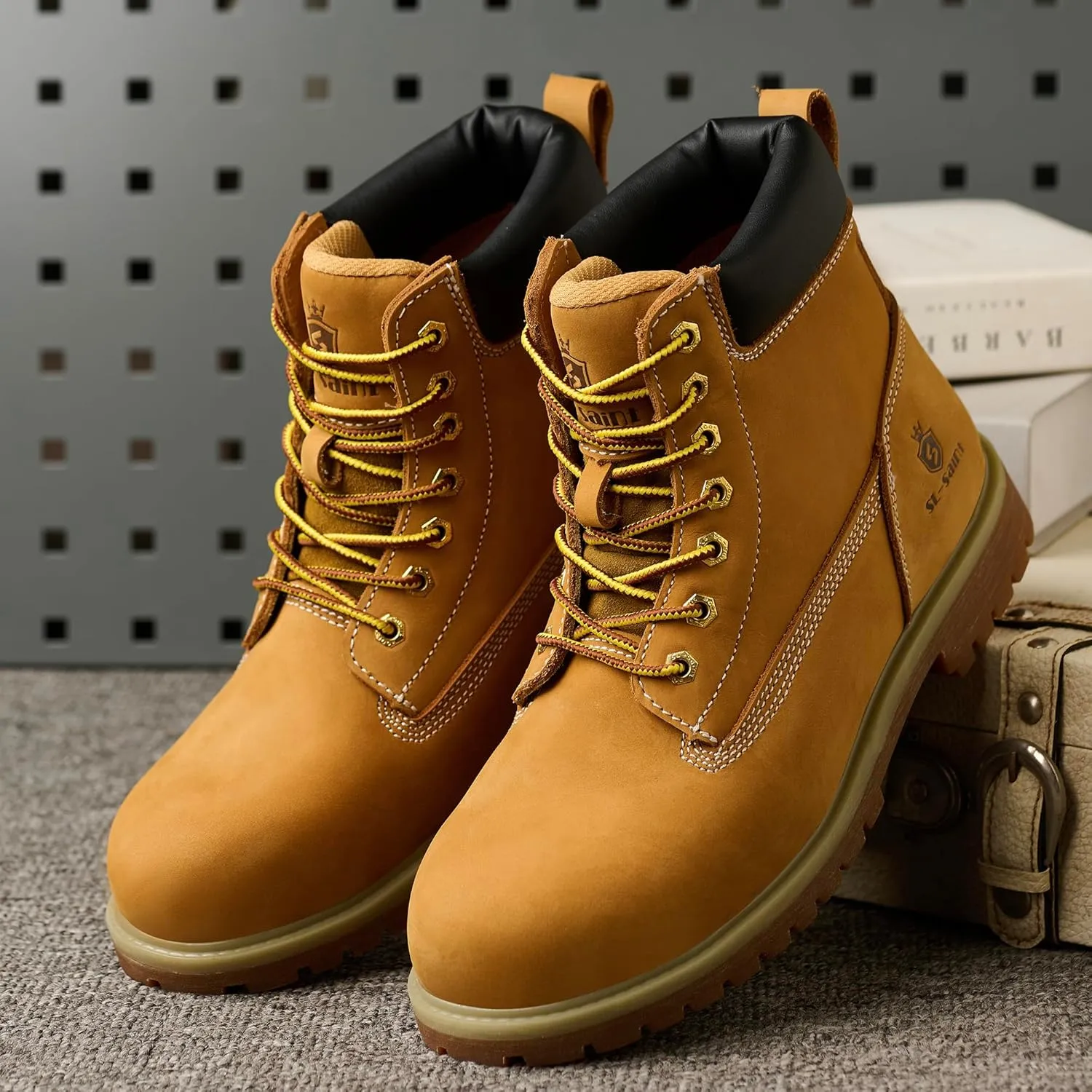Waterproof Steel Toe Classic UPGRADED Work Boots For Men Industrial&Construction Insulated Safety Shoes Breathable Performance Fashion Hiking Footwear EH Tan 6 Inch
