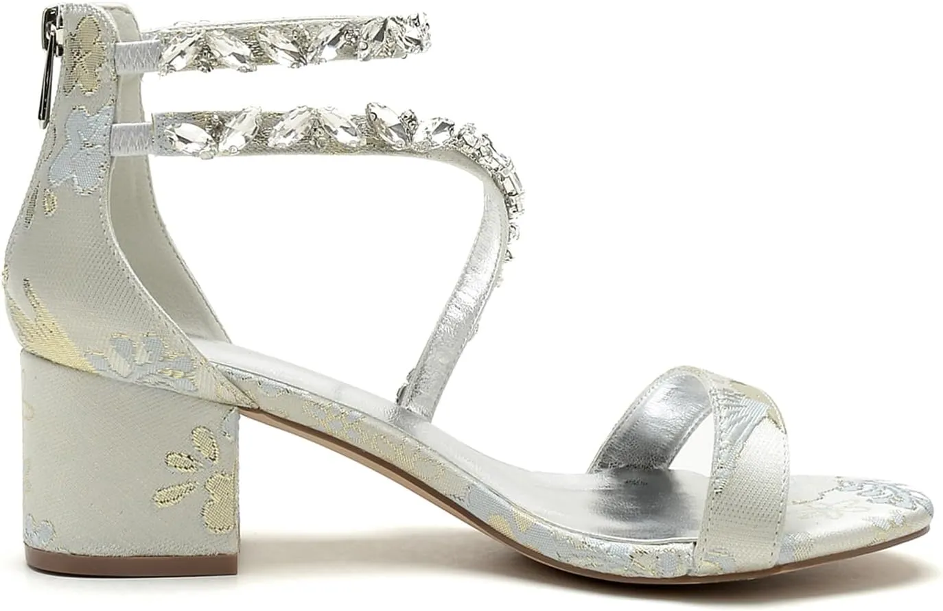Wedding Shoes Open Toe Women's High Heels Block Bridal Shoes Bride Sandals Pumps Evening Party Comfortable Dress Heels Floral Fabric
