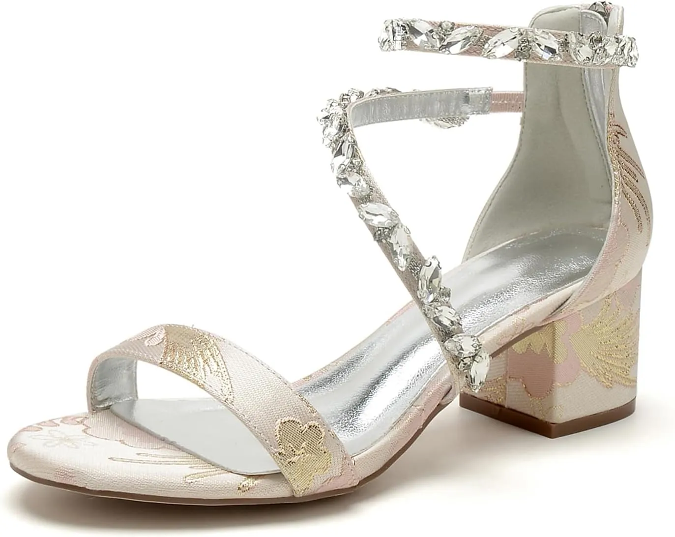 Wedding Shoes Open Toe Women's High Heels Block Bridal Shoes Bride Sandals Pumps Evening Party Comfortable Dress Heels Floral Fabric