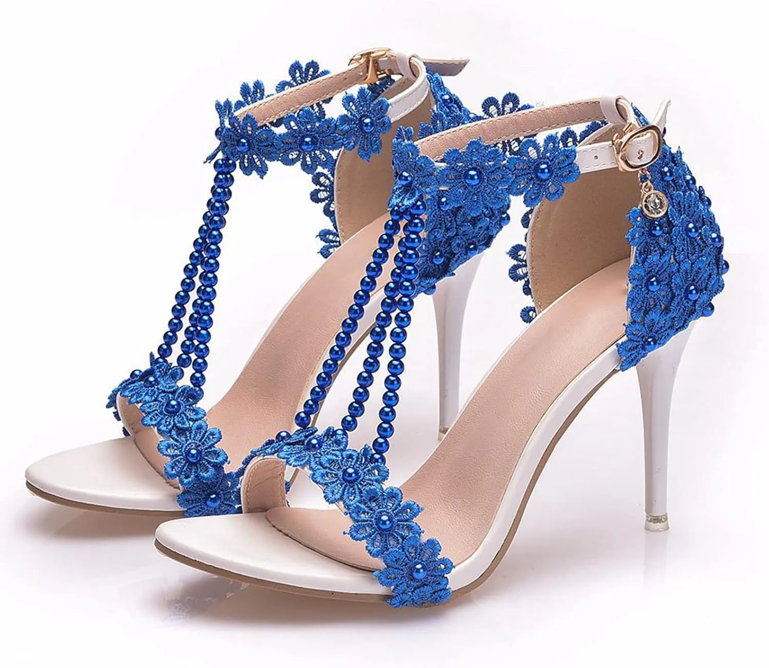 Wedding Shoes Sandals 9Cm Ladies High Heels Bridesmaid Shoes Wedding One Word Buckle Straps Lace Beaded Stiletto Fish Mouth Roman Sandals