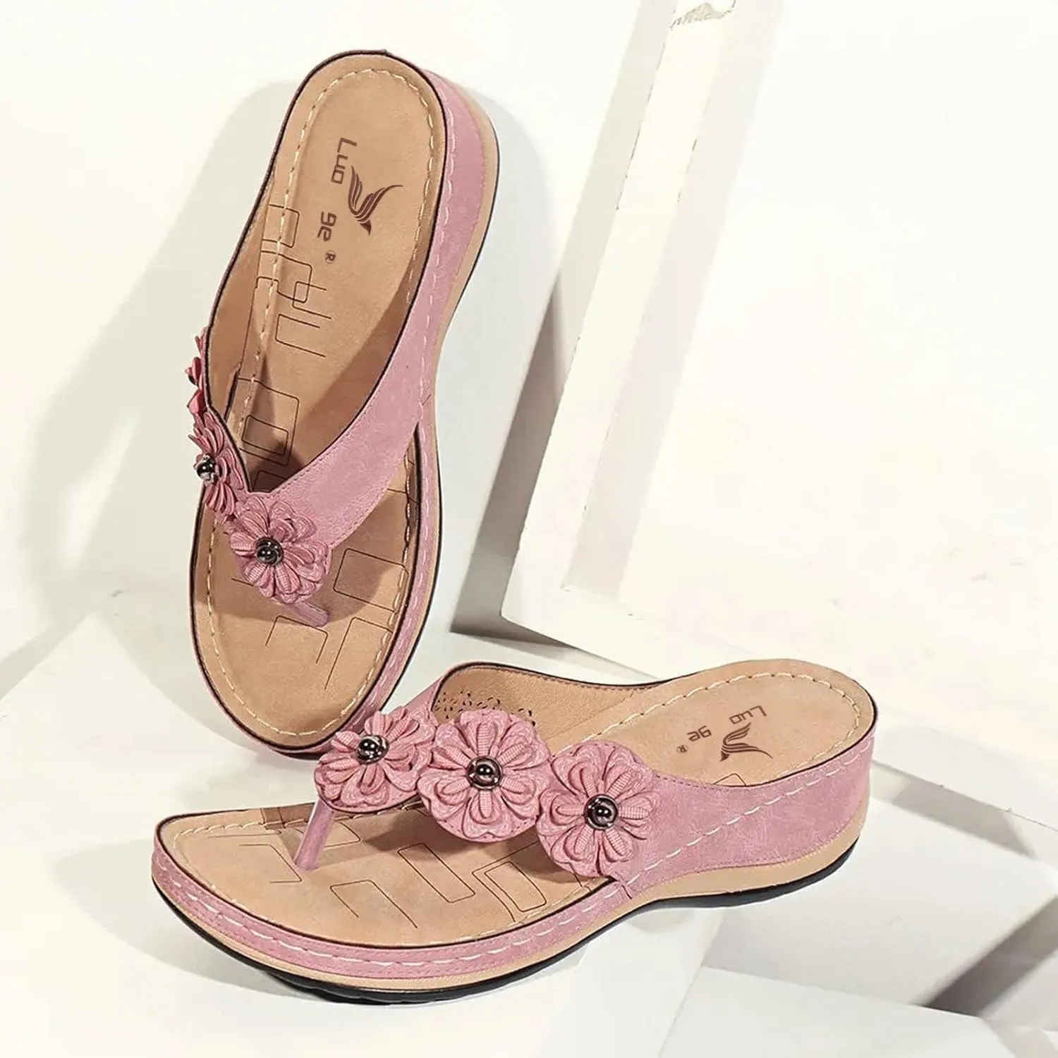 Wedge Sandals for Women Orthopedic Sandals with Arch Support Casual Walking Thong Sandals Open Toe Flip Flops