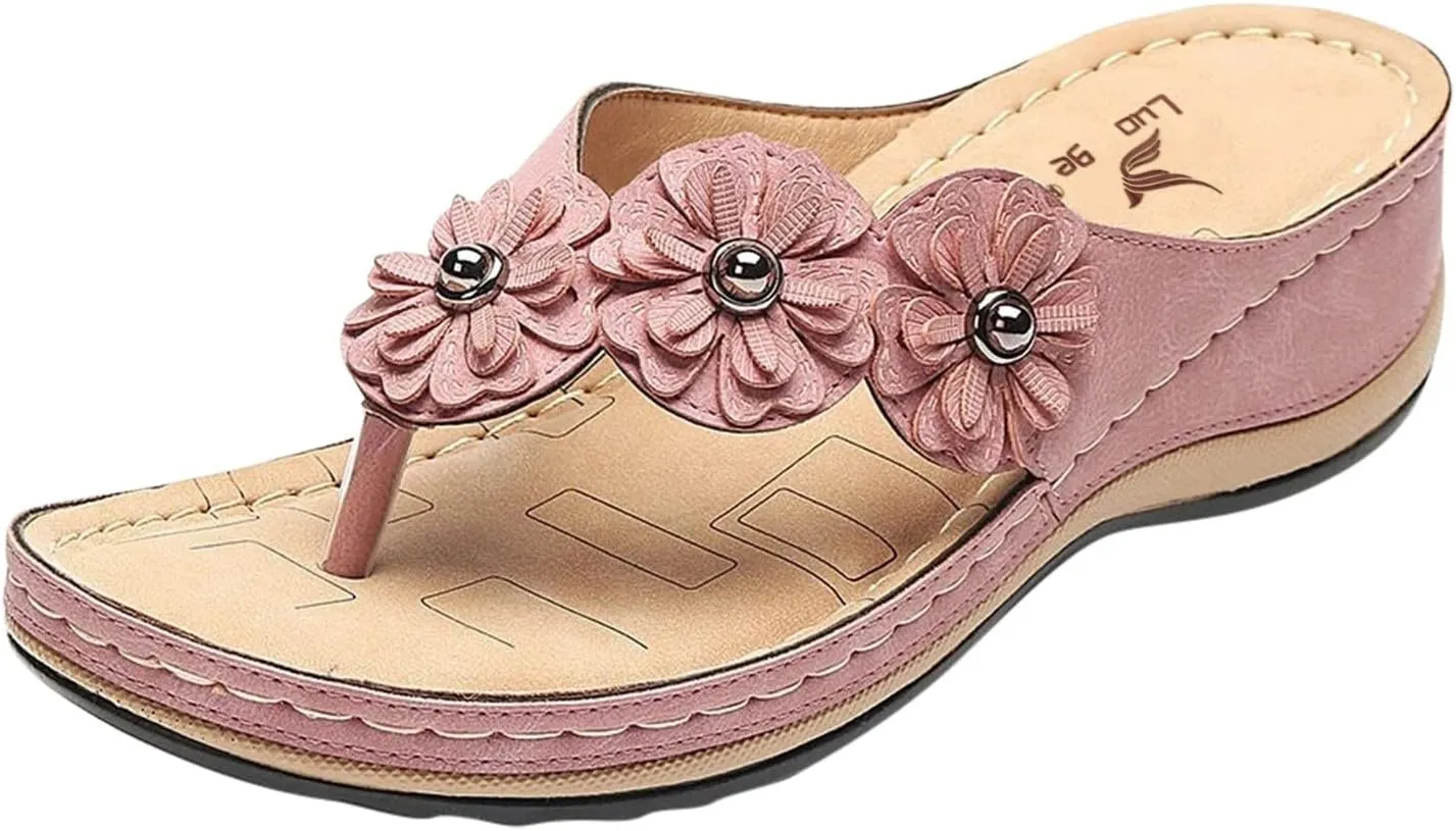 Wedge Sandals for Women Orthopedic Sandals with Arch Support Casual Walking Thong Sandals Open Toe Flip Flops