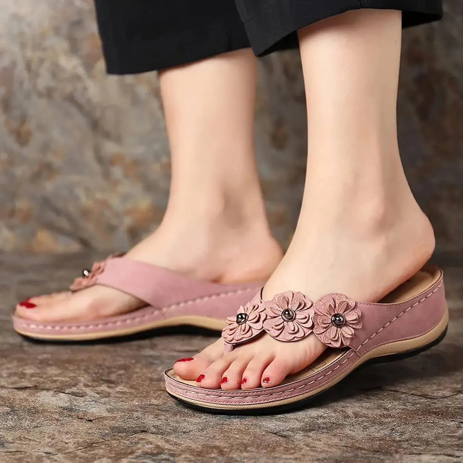 Wedge Sandals for Women Orthopedic Sandals with Arch Support Casual Walking Thong Sandals Open Toe Flip Flops
