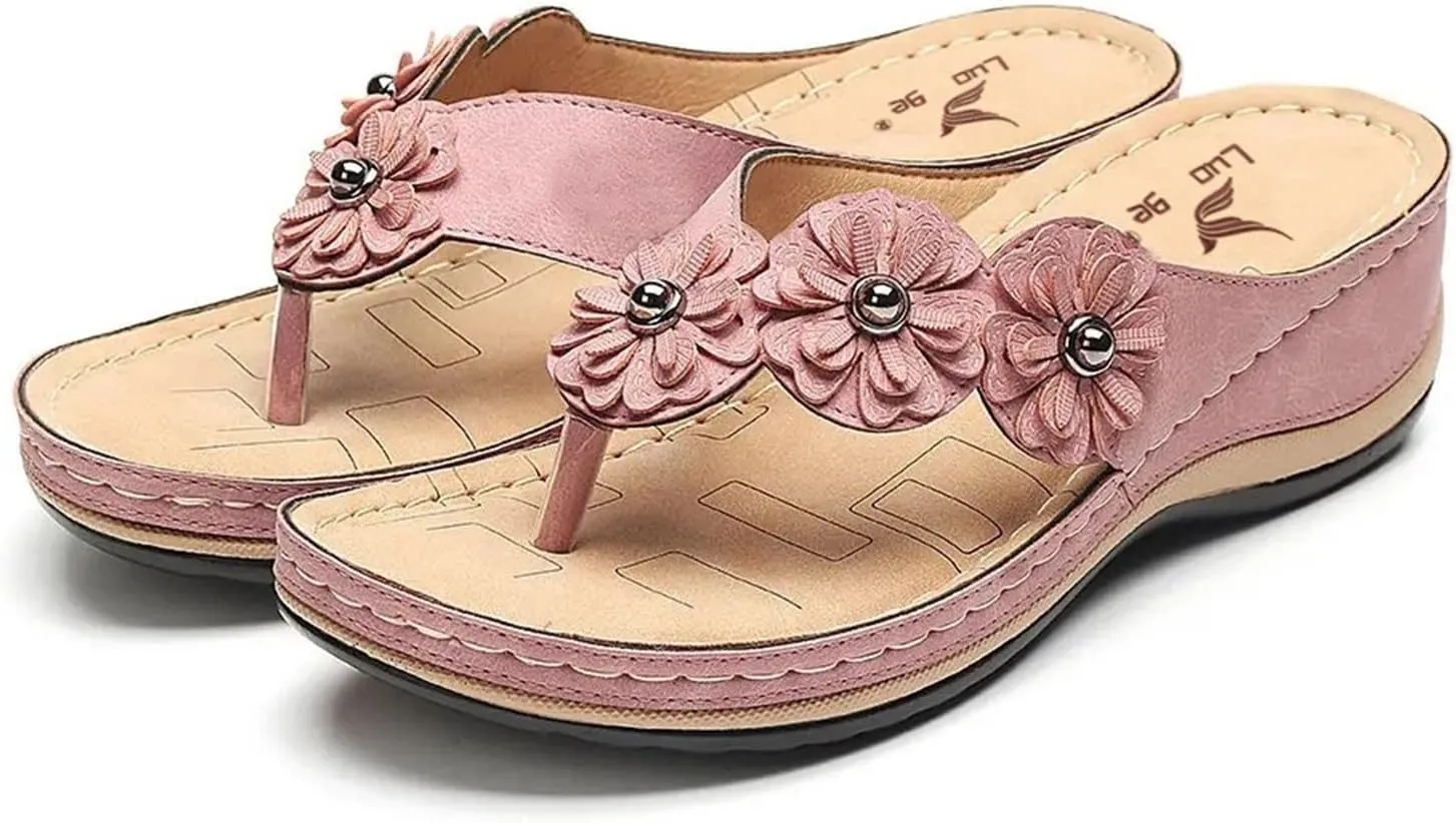 Wedge Sandals for Women Orthopedic Sandals with Arch Support Casual Walking Thong Sandals Open Toe Flip Flops