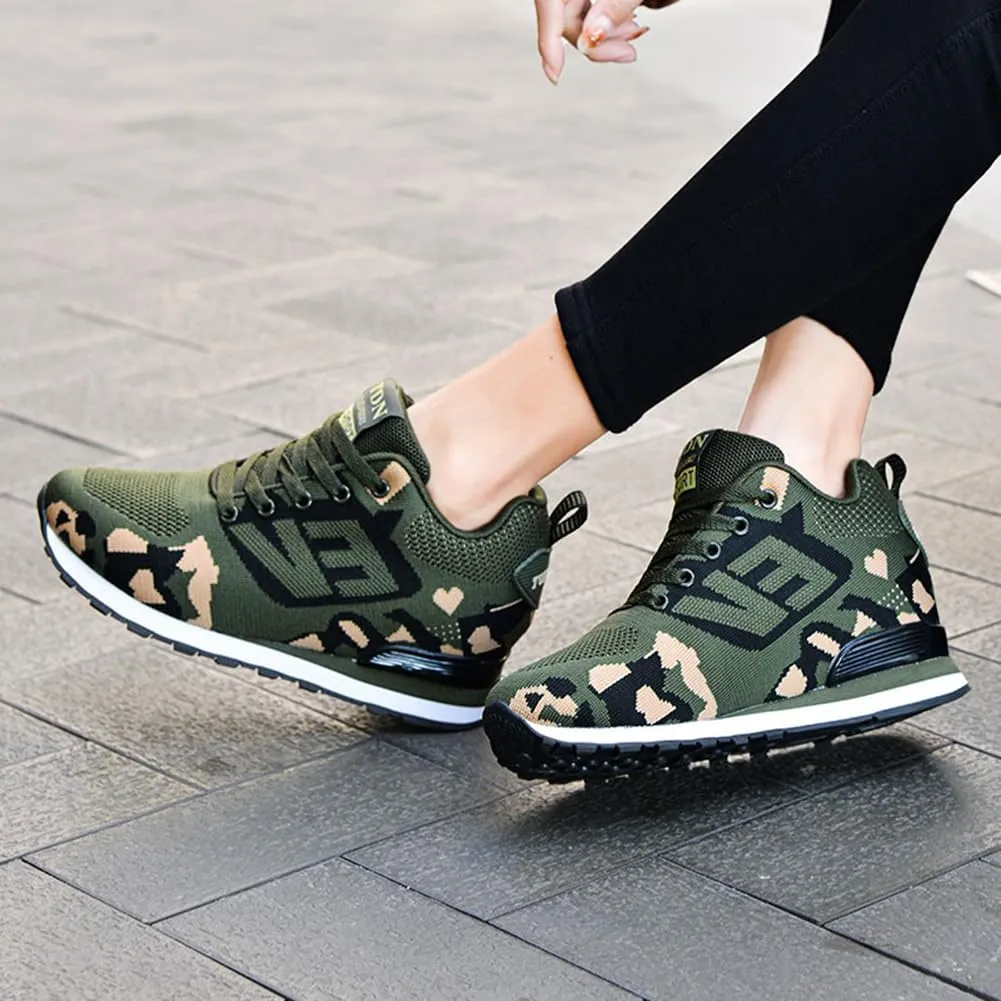 WILTENA Womens Mesh Breathable Camouflage Sneakers Ladys Invisible High-Heeled Wedge Platform Shoes