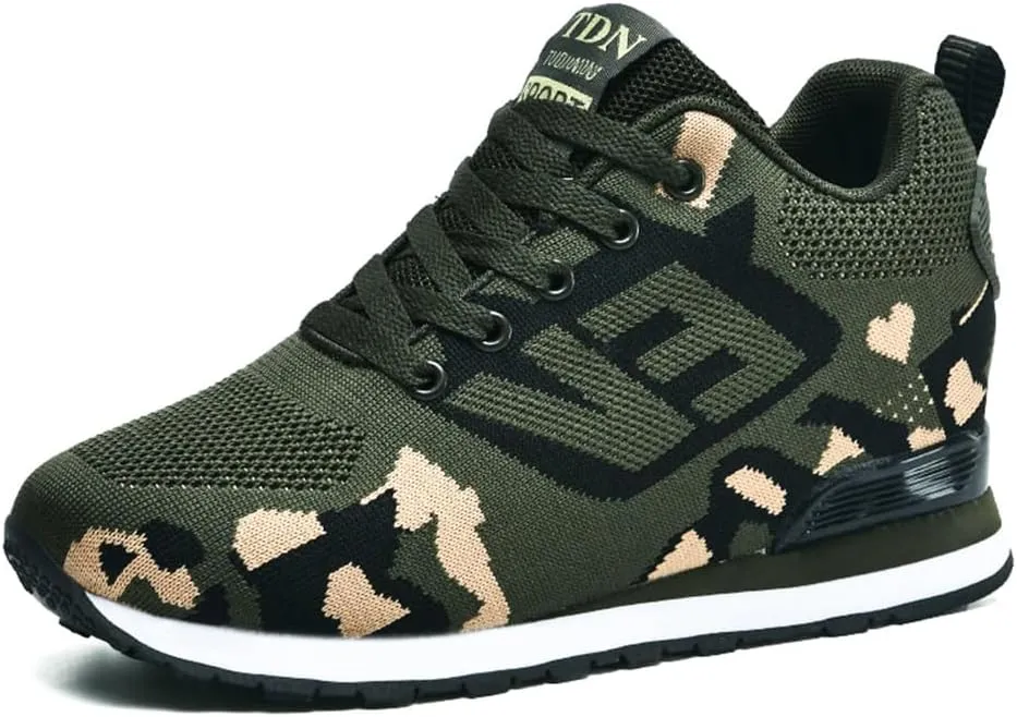 WILTENA Womens Mesh Breathable Camouflage Sneakers Ladys Invisible High-Heeled Wedge Platform Shoes