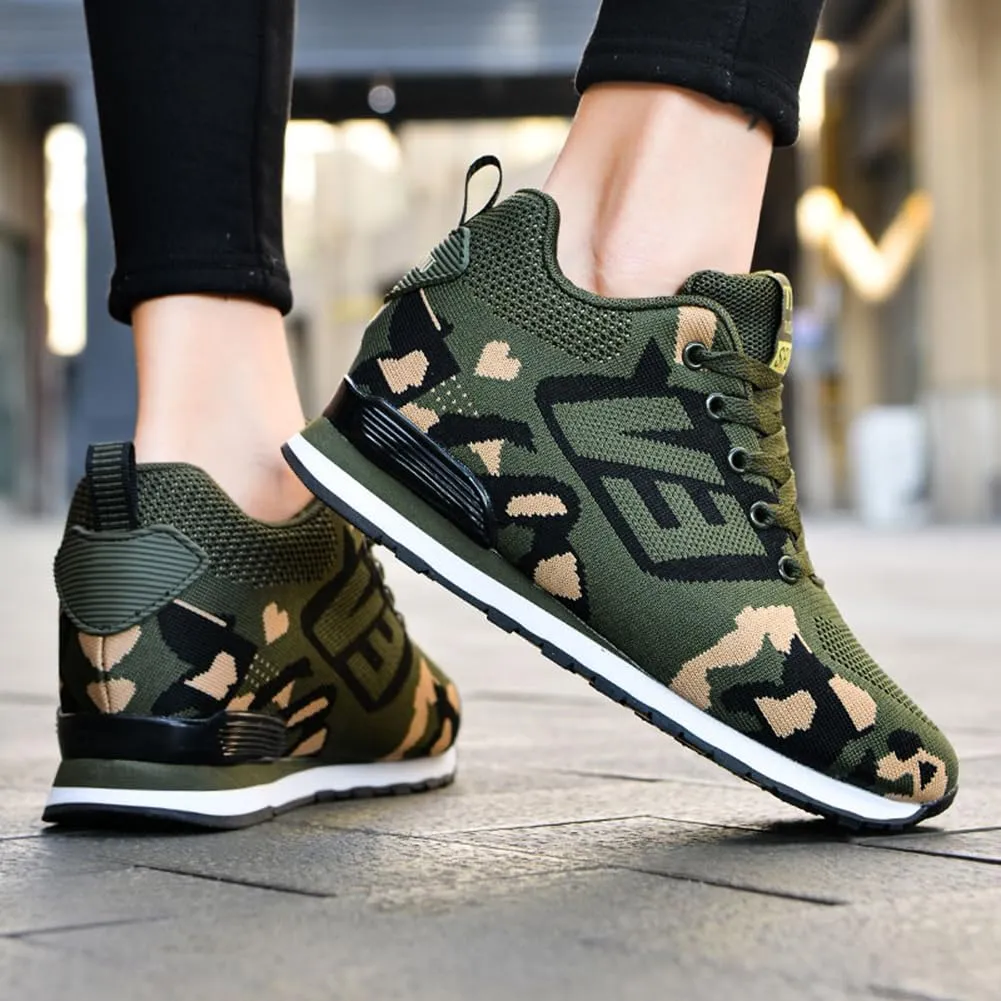 WILTENA Womens Mesh Breathable Camouflage Sneakers Ladys Invisible High-Heeled Wedge Platform Shoes