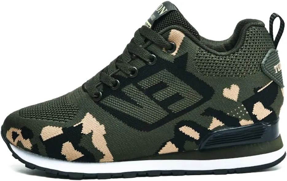 WILTENA Womens Mesh Breathable Camouflage Sneakers Ladys Invisible High-Heeled Wedge Platform Shoes